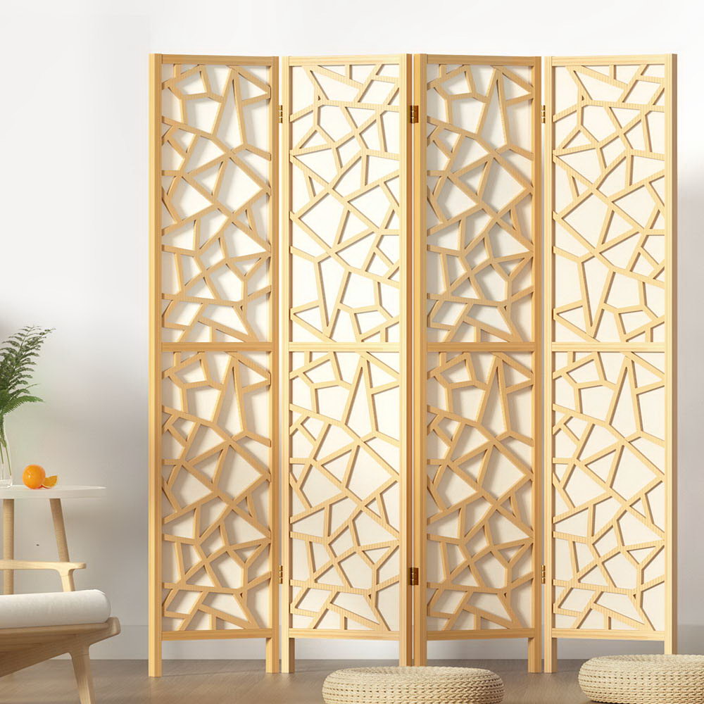 Artiss Clover Room Divider Screen Privacy Wood Dividers Stand 4 Panel Natural Artiss
