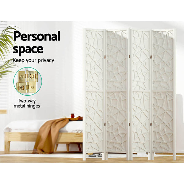 Artiss Clover Room Divider Screen Privacy Wood Dividers Stand 4 Panel White Artiss