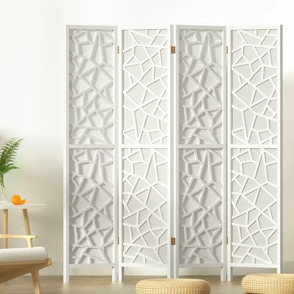 Artiss Clover Room Divider Screen Privacy Wood Dividers Stand 4 Panel White Artiss