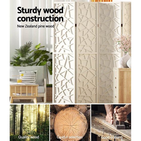 Artiss Clover Room Divider Screen Privacy Wood Dividers Stand 6 Panel White Artiss