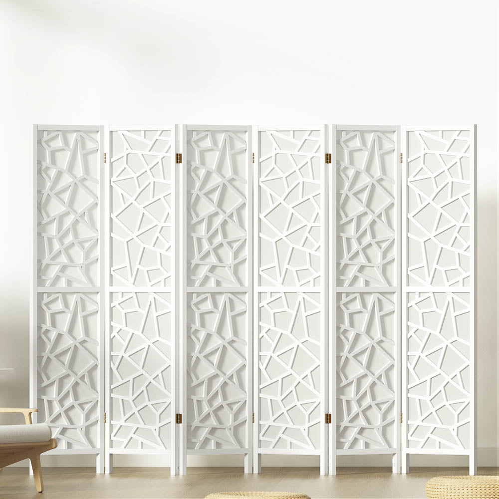 Artiss Clover Room Divider Screen Privacy Wood Dividers Stand 6 Panel White Artiss