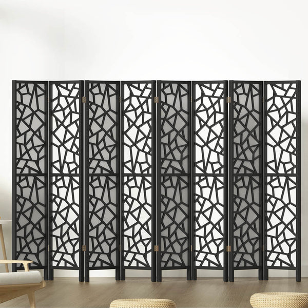 Artiss Clover Room Divider Screen Privacy Wood Dividers Stand 8 Panel Black Artiss