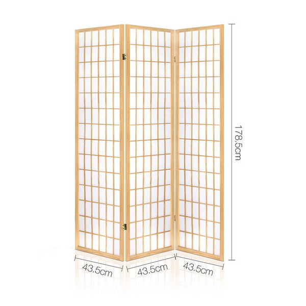 Artiss Room Divider Screen Wood Timber Dividers Fold Stand Wide Beige 3 Panel Artiss