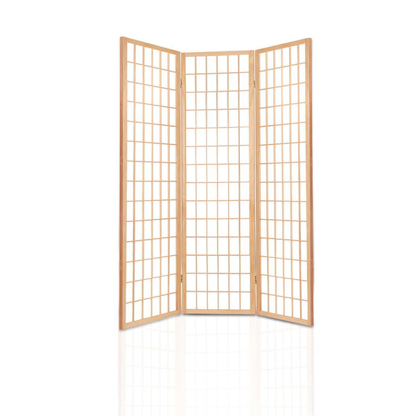 Artiss Room Divider Screen Wood Timber Dividers Fold Stand Wide Beige 3 Panel Artiss