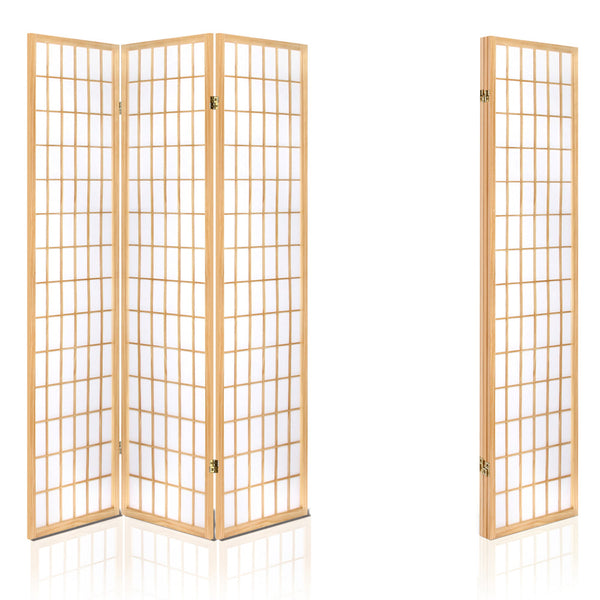 Artiss Room Divider Screen Wood Timber Dividers Fold Stand Wide Beige 3 Panel Artiss