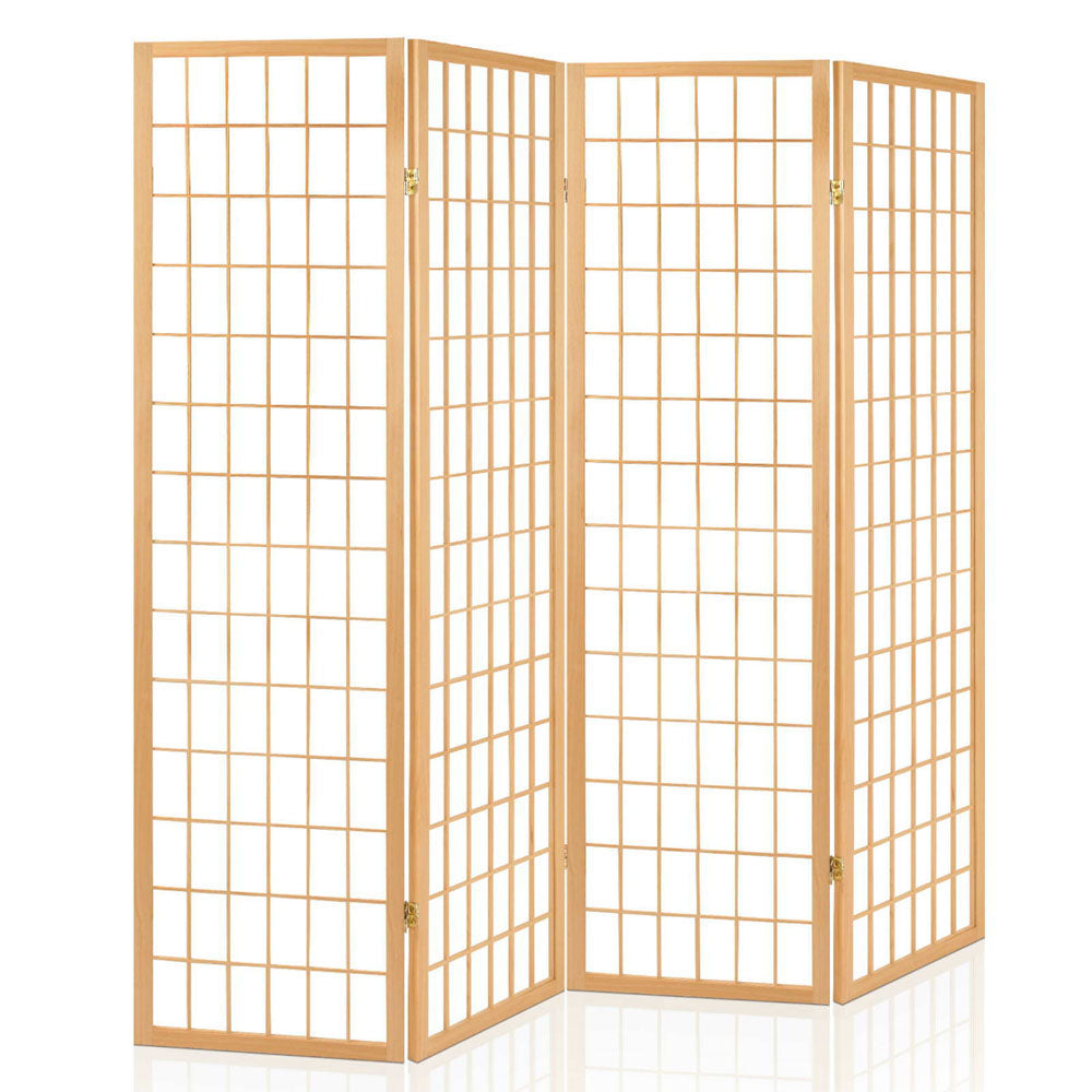 Artiss Room Divider Screen Wood Timber Dividers Fold Stand Wide Beige 4 Panel Artiss