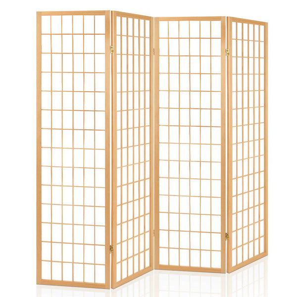 Artiss Room Divider Screen Wood Timber Dividers Fold Stand Wide Beige 4 Panel Artiss