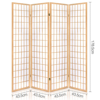Artiss Room Divider Screen Wood Timber Dividers Fold Stand Wide Beige 4 Panel