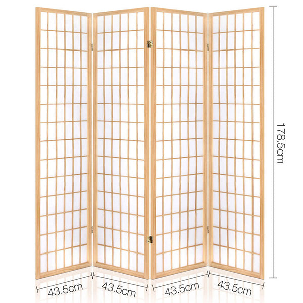 Artiss Room Divider Screen Wood Timber Dividers Fold Stand Wide Beige 4 Panel Artiss