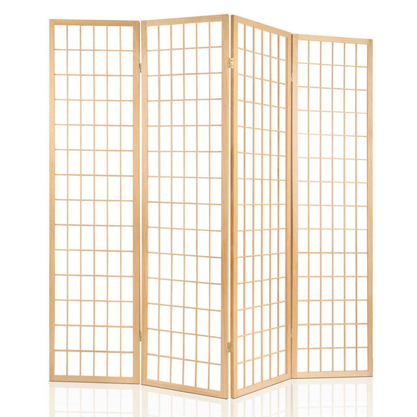 Artiss Room Divider Screen Wood Timber Dividers Fold Stand Wide Beige 4 Panel Artiss