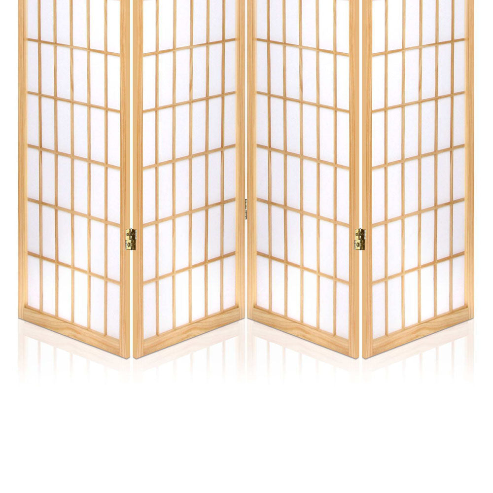 Artiss Room Divider Screen Wood Timber Dividers Fold Stand Wide Beige 4 Panel Artiss