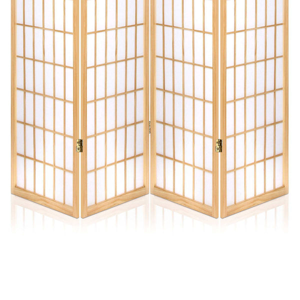 Artiss Room Divider Screen Wood Timber Dividers Fold Stand Wide Beige 4 Panel Artiss