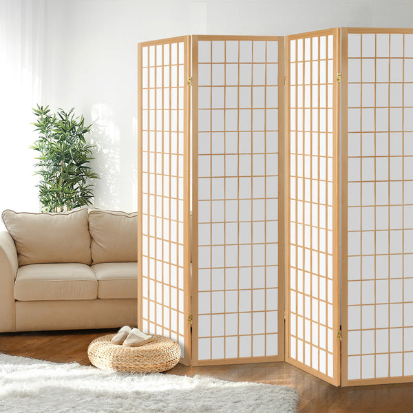 Artiss Room Divider Screen Wood Timber Dividers Fold Stand Wide Beige 4 Panel Artiss