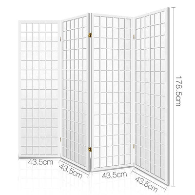 Artiss Room Divider Screen Wood Timber Dividers Fold Stand Wide White 4 Panel