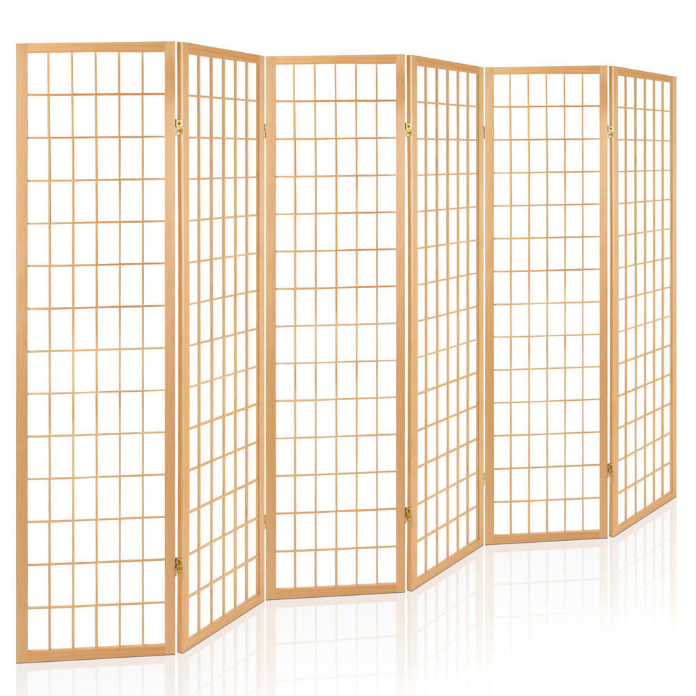 Artiss Room Divider Screen Wood Timber Dividers Fold Stand Wide Beige 6 Panel Artiss