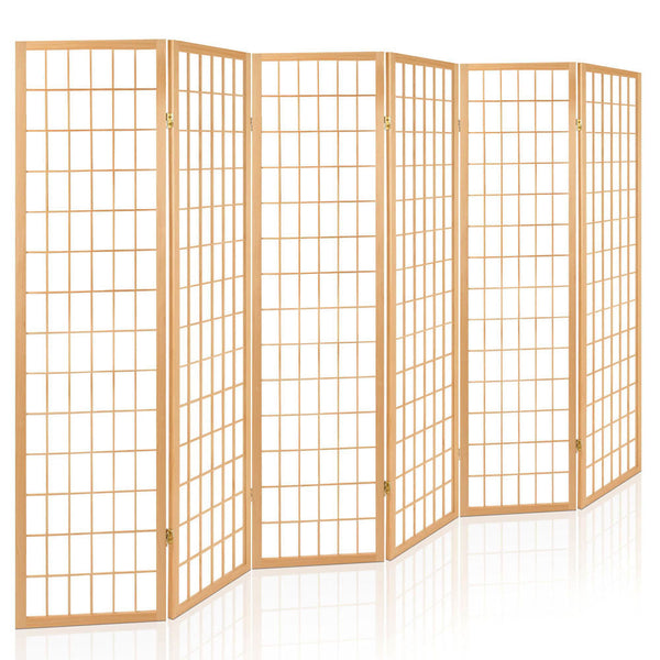 Artiss Room Divider Screen Wood Timber Dividers Fold Stand Wide Beige 6 Panel Artiss