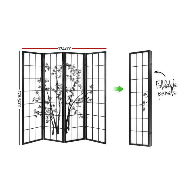 Artiss Room Divider Screen Privacy Dividers Pine Wood Stand Black White 4 Panel Artiss