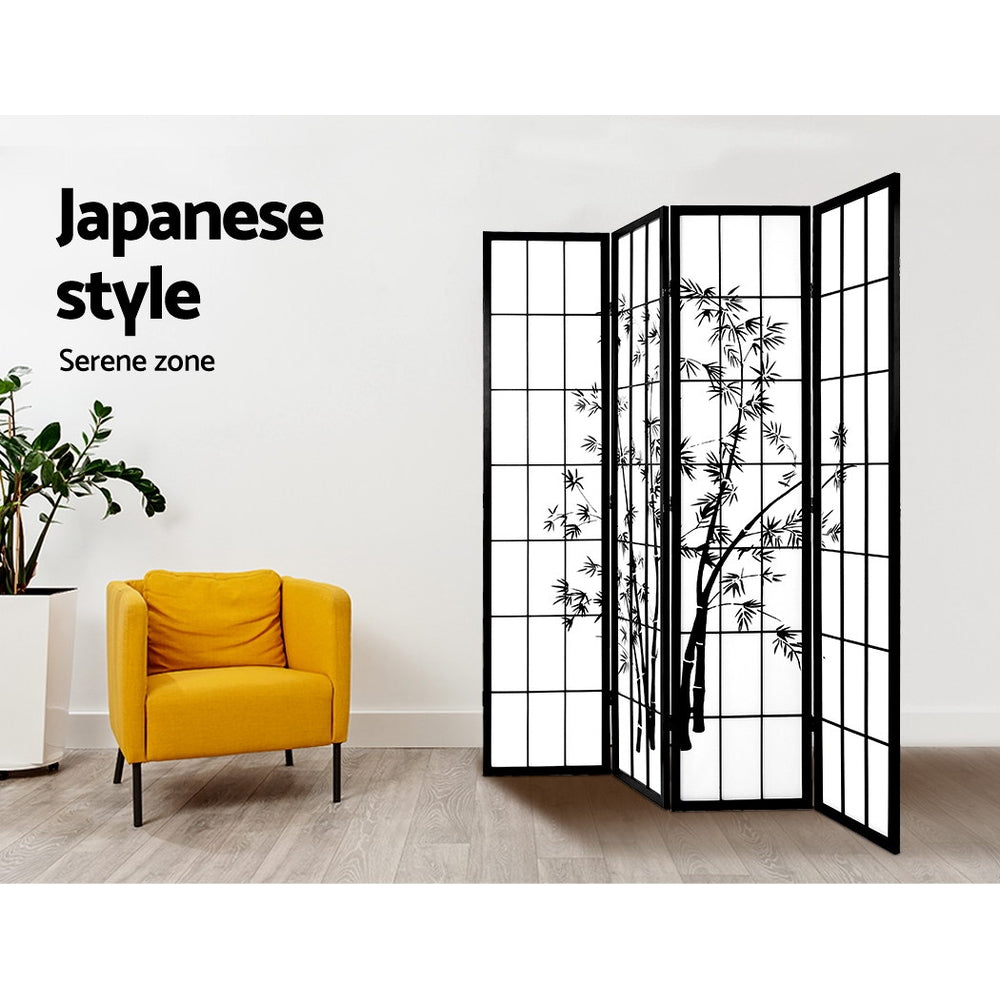 Artiss Room Divider Screen Privacy Dividers Pine Wood Stand Black White 4 Panel Artiss