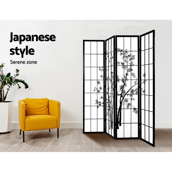 Artiss Room Divider Screen Privacy Dividers Pine Wood Stand Black White 4 Panel Artiss