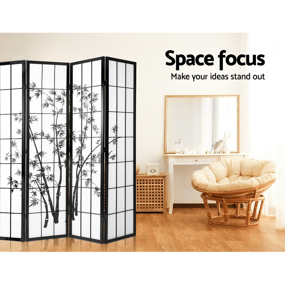 Artiss Room Divider Screen Privacy Dividers Pine Wood Stand Black White 4 Panel Artiss