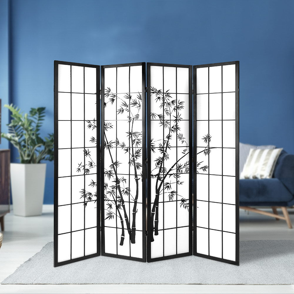 Artiss Room Divider Screen Privacy Dividers Pine Wood Stand Black White 4 Panel Artiss