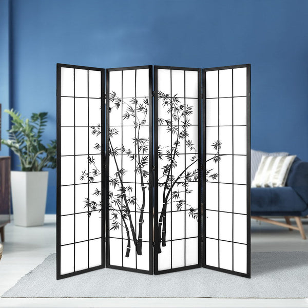 Artiss Room Divider Screen Privacy Dividers Pine Wood Stand Black White 4 Panel Artiss