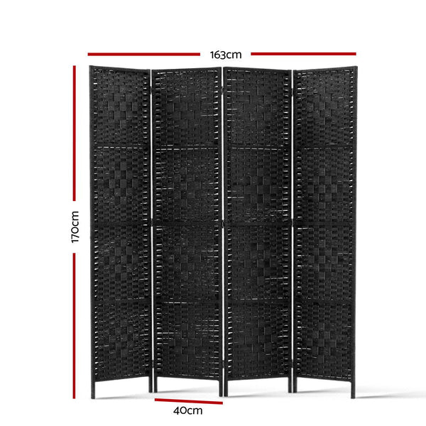 Artiss 4 Panel Room Divider Screen Privacy Timber Foldable Dividers Stand Black Artiss