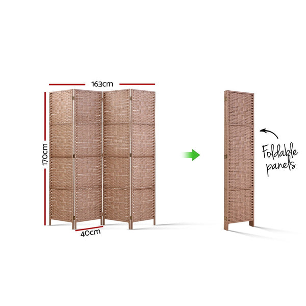 Artiss 4 Panel Room Divider Screen Privacy Rattan Timber Foldable Dividers Stand Hand Woven freeshipping - Awezingly