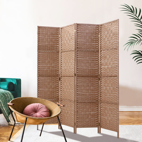 Artiss 4 Panel Room Divider Screen Privacy Rattan Timber Foldable Dividers Stand Hand Woven freeshipping - Awezingly