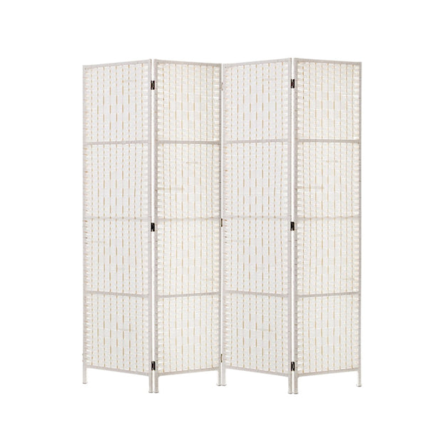 Artiss 4 Panels Room Divider Screen Privacy Rattan Timber Fold Woven Stand White freeshipping - Awezingly