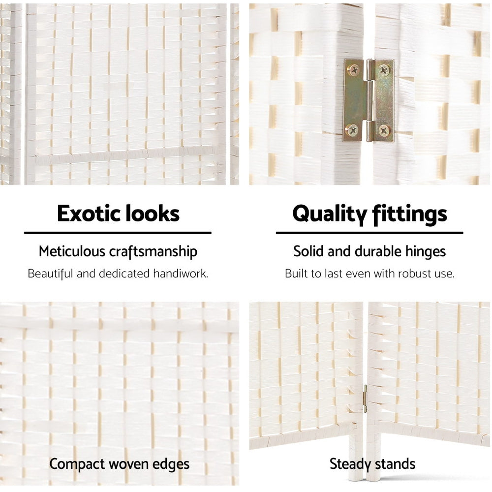 Artiss 4 Panels Room Divider Screen Privacy Rattan Timber Fold Woven Stand White freeshipping - Awezingly
