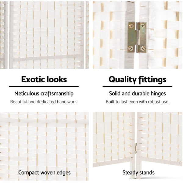 Artiss 4 Panels Room Divider Screen Privacy Rattan Timber Fold Woven Stand White freeshipping - Awezingly