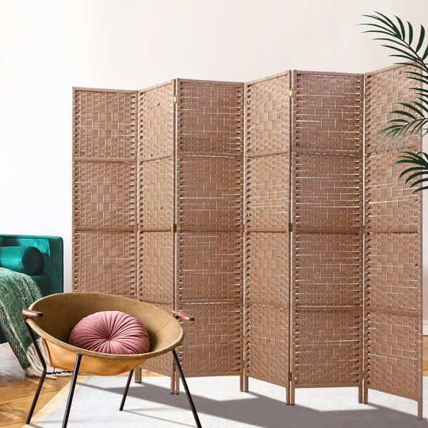 Artiss 6 Panel Room Divider Screen Privacy Rattan Timber Foldable Dividers Stand Hand Woven freeshipping - Awezingly