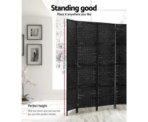 Artiss Room Divider 8 Panel Dividers Privacy Screen Rattan Wooden Stand Black freeshipping - Awezingly