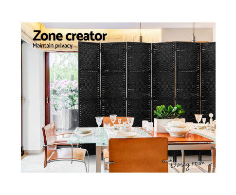 Artiss Room Divider 8 Panel Dividers Privacy Screen Rattan Wooden Stand Black freeshipping - Awezingly