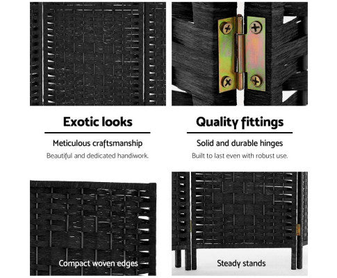 Artiss Room Divider 8 Panel Dividers Privacy Screen Rattan Wooden Stand Black freeshipping - Awezingly