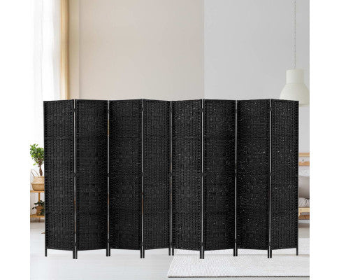 Artiss Room Divider 8 Panel Dividers Privacy Screen Rattan Wooden Stand Black freeshipping - Awezingly