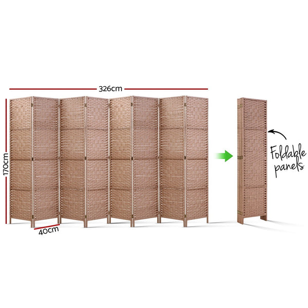 Artiss 8 Panel Room Divider Screen Privacy Rattan Timber Foldable Dividers Stand Hand Woven freeshipping - Awezingly