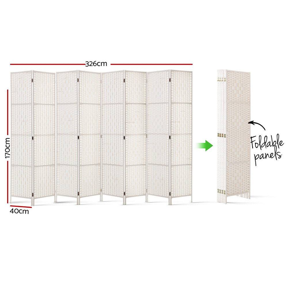 Artiss 8 Panels Room Divider Screen Privacy Rattan Timber Fold Woven Stand White freeshipping - Awezingly