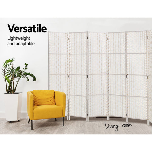 Artiss 8 Panels Room Divider Screen Privacy Rattan Timber Fold Woven Stand White freeshipping - Awezingly