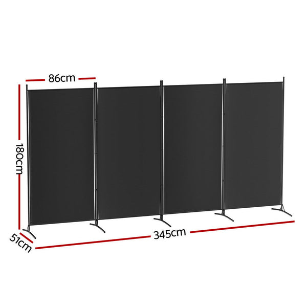 Artiss 4 Panel Room Divider Screen 345x180cm Fabric Black Artiss