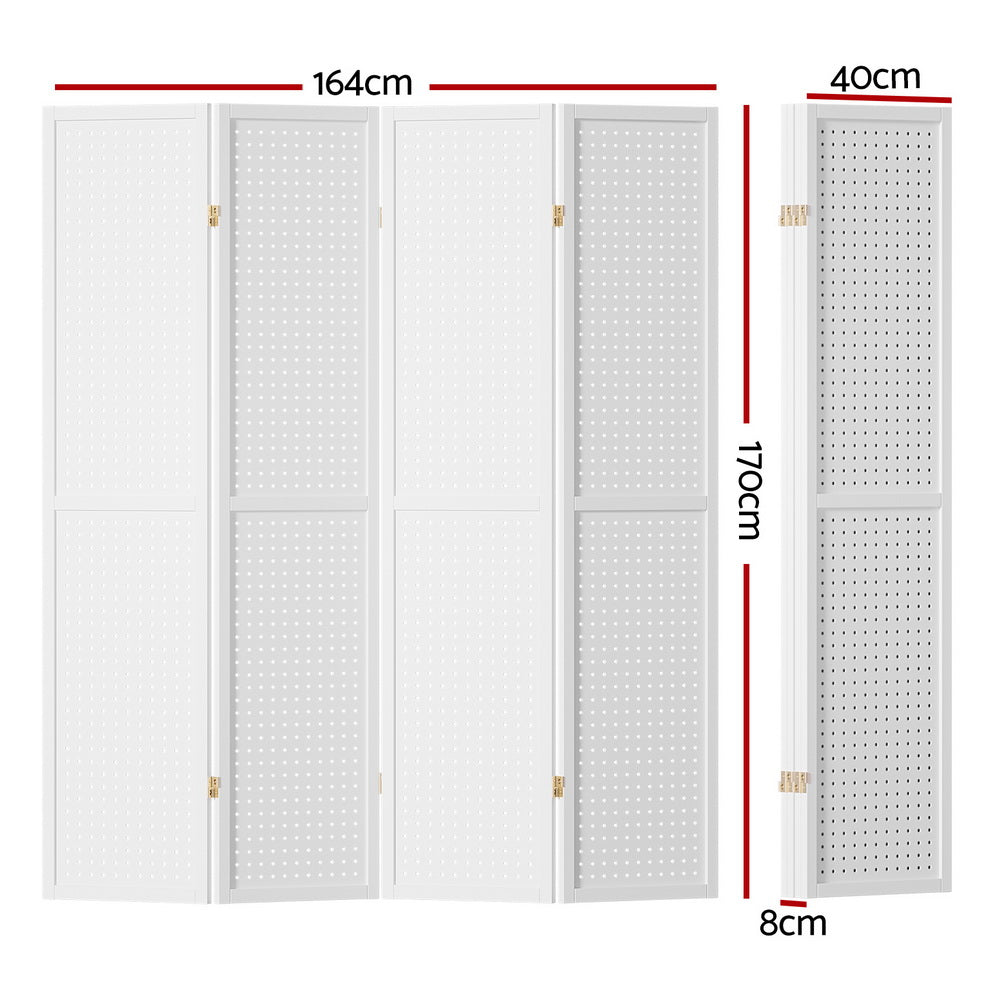 Artiss 4 Panel Room Divider Screen 164x170cm Pegboard White Artiss