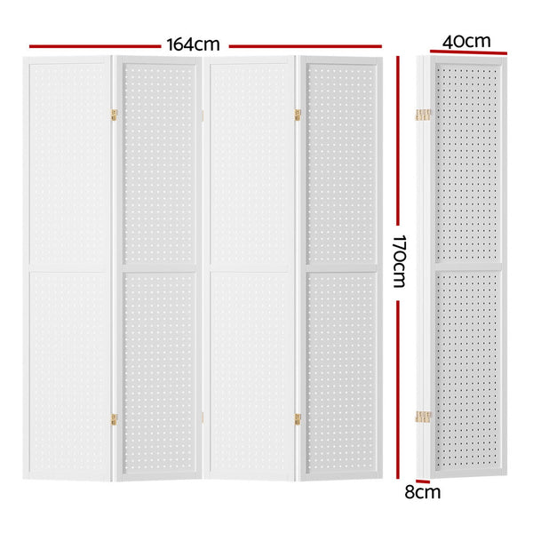 Artiss 4 Panel Room Divider Screen 164x170cm Pegboard White Artiss