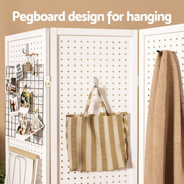 Artiss 4 Panel Room Divider Screen 164x170cm Pegboard White Artiss