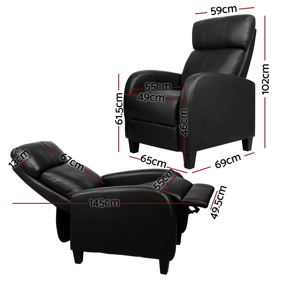 Artiss PU Leather Reclining Armchair - Black freeshipping - Awezingly