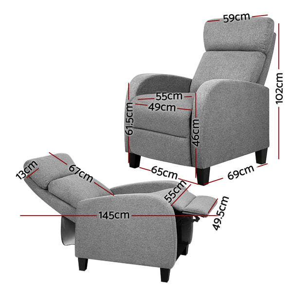 Artiss Fabric Reclining Armchair - Grey freeshipping - Awezingly