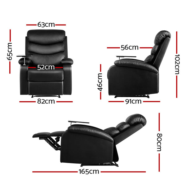 Artiss Recliner Chair Armchair Lounge Sofa Chairs Couch Leather Black Tray Table Artiss