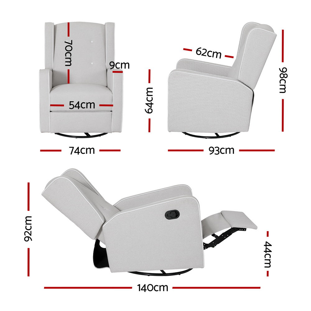 Artiss Recliner Armchair 360Â° Swivel Grey Fabric Artiss