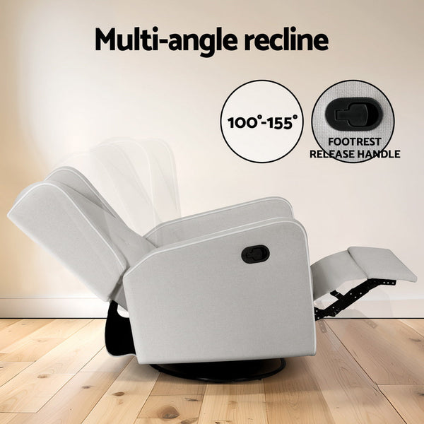 Artiss Recliner Armchair 360Â° Swivel Grey Fabric Artiss