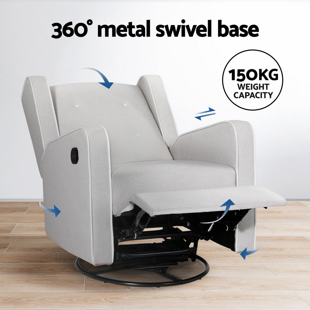 Artiss Recliner Armchair 360Â° Swivel Grey Fabric Artiss